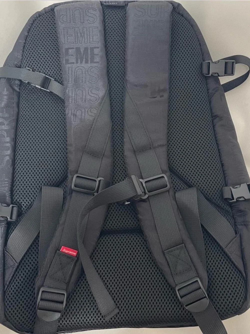 Supreme Black Men's Backpack with Subtle Logo Jacquard